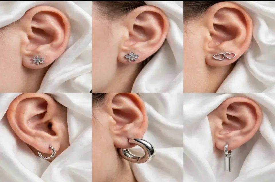9 Pairs Silver Earring Set: Studs, Hoops and Huggies — image 4