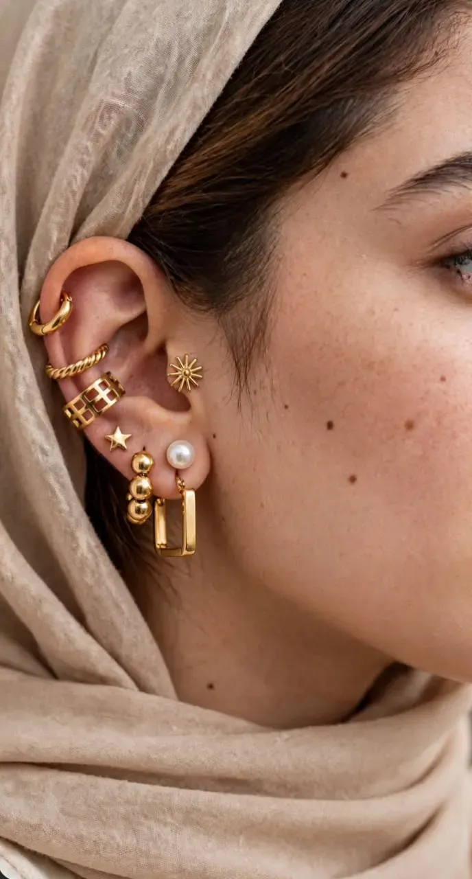 12 Pairs Gold Earring Set: Studs, Hoops, Pearls — image 4