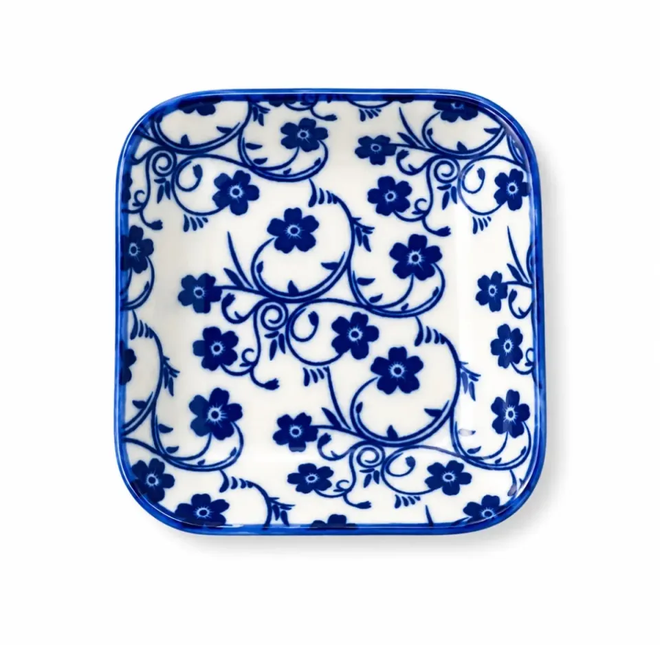 Blue Floral Square Ceramic Dish — image 2